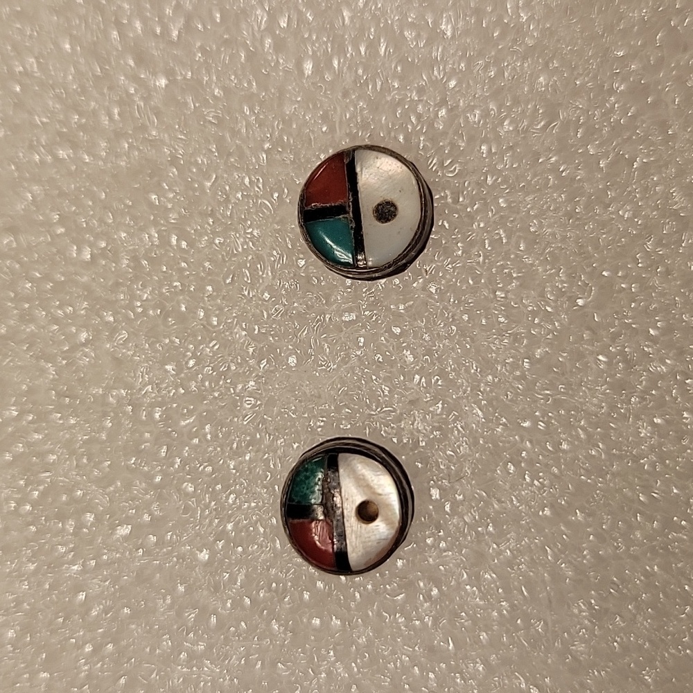 Native American Zuni Sunface Design Sterling Silver Southwest Stud Post Earrings